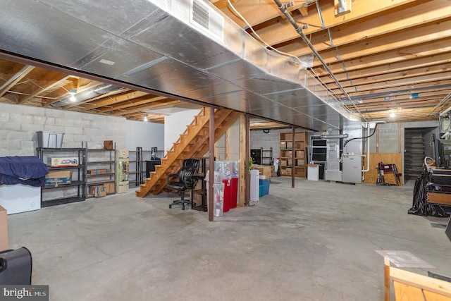 421 Dart Dr, Hanover, PA 17331 - unfinished basement with heating unit and stairway