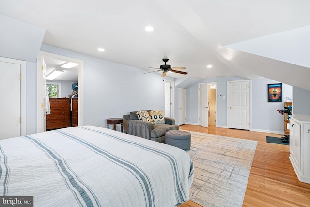 14 Birchall Dr, Haddonfield, NJ 08033 - bedroom featuring light wood-style floors, recessed lighting, lofted ceiling, and a ceiling fan