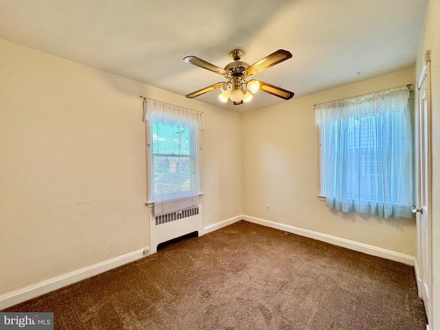 3913 Loch Raven Blvd, Baltimore, MD 21218 - unfurnished room with radiator heating unit, carpet floors, and ceiling fan