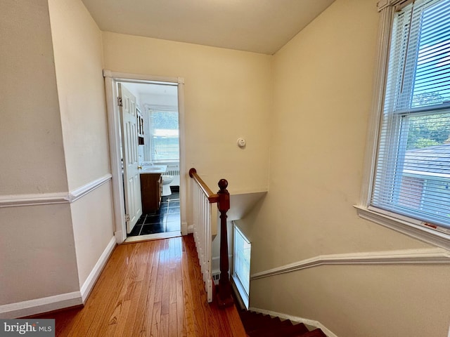 3913 Loch Raven Blvd, Baltimore, MD 21218 - hallway featuring hardwood / wood-style floors and an upstairs landing