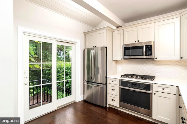 5 Madison St, Princeton, NJ 08542 - kitchen with appliances with stainless steel finishes, light countertops, decorative backsplash, and dark wood-style floors