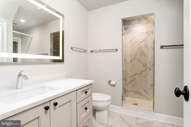 5 Madison St, Princeton, NJ 08542 - full bathroom with marble look tile flooring, vanity, a marble finish shower, and recessed lighting