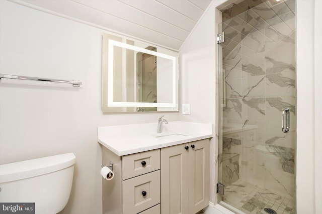 5 Madison St, Princeton, NJ 08542 - bathroom with lofted ceiling, a marble finish shower, and vanity