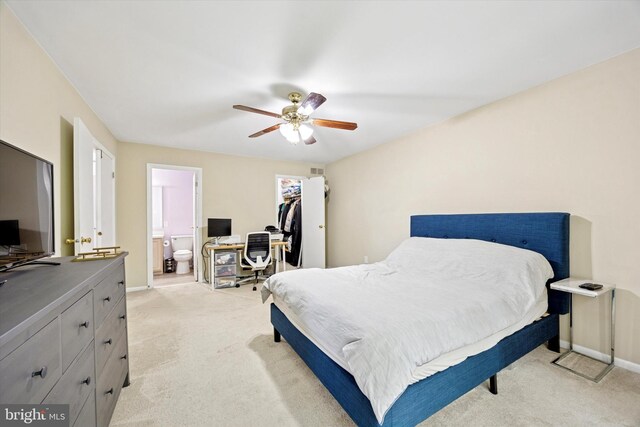 2607 Maryannes Ct Unit 2607, North Wales, PA 19454 - bedroom with light colored carpet, a spacious closet, ensuite bathroom, ceiling fan, and a closet