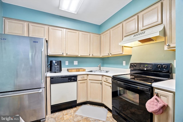 2607 Maryannes Ct Unit 2607, North Wales, PA 19454 - kitchen with designer fridge, black range with electric cooktop, white dishwasher, under cabinet range hood, and light countertops