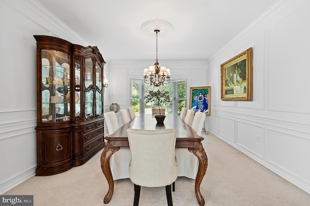 75 Bittersweet Dr, Doylestown, PA 18901 - dining room with a decorative wall, a chandelier, light colored carpet, and crown molding