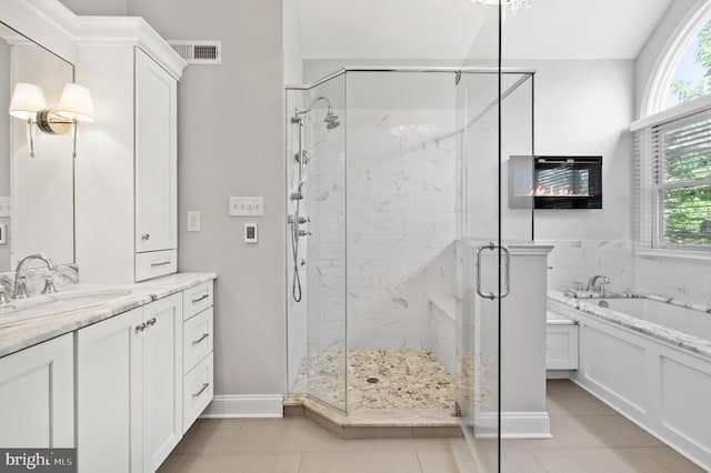 75 Bittersweet Dr, Doylestown, PA 18901 - full bath featuring a garden tub, a marble finish shower, healthy amount of natural light, and vanity