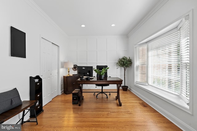 75 Bittersweet Dr, Doylestown, PA 18901 - home office featuring ornamental molding, light wood-style flooring, and recessed lighting