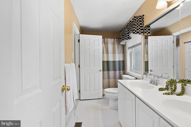 75 Bittersweet Dr, Doylestown, PA 18901 - bathroom featuring double vanity, tile patterned floors, and a shower with curtain