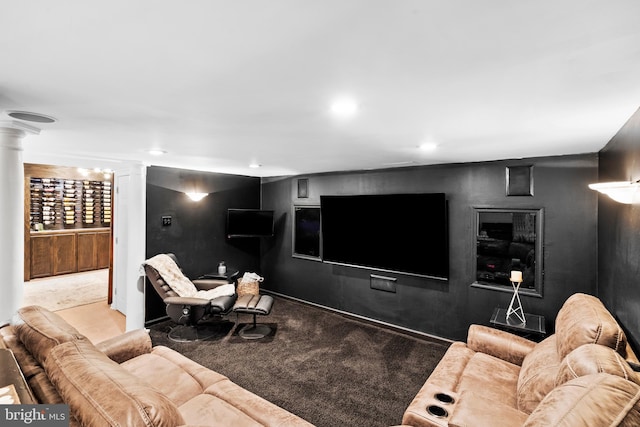 75 Bittersweet Dr, Doylestown, PA 18901 - carpeted living room with decorative columns and recessed lighting