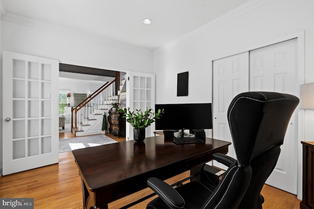 75 Bittersweet Dr, Doylestown, PA 18901 - office area with ornamental molding, light wood-style floors, and recessed lighting