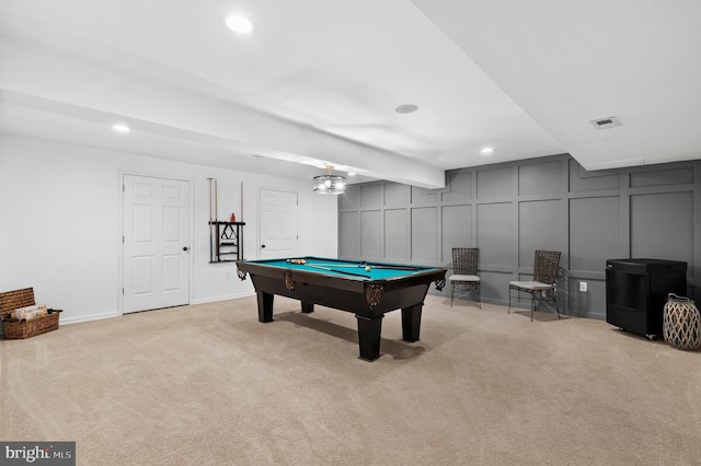 75 Bittersweet Dr, Doylestown, PA 18901 - game room featuring light carpet, pool table, a decorative wall, and recessed lighting