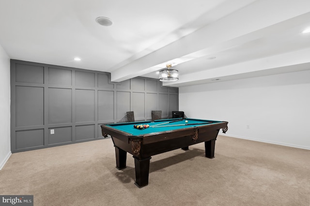 75 Bittersweet Dr, Doylestown, PA 18901 - playroom with a decorative wall, light carpet, billiards, and recessed lighting