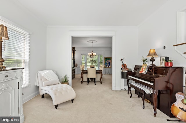 75 Bittersweet Dr, Doylestown, PA 18901 - sitting room featuring a chandelier, crown molding, and carpet