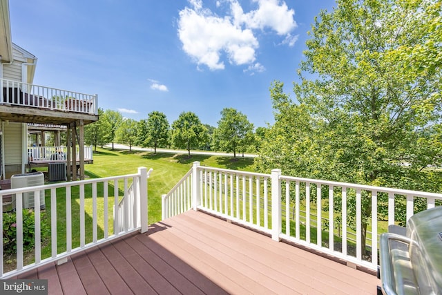 2751 Fynamore Ln, Downingtown, PA 19335 - wooden terrace featuring a yard and view of wooded area