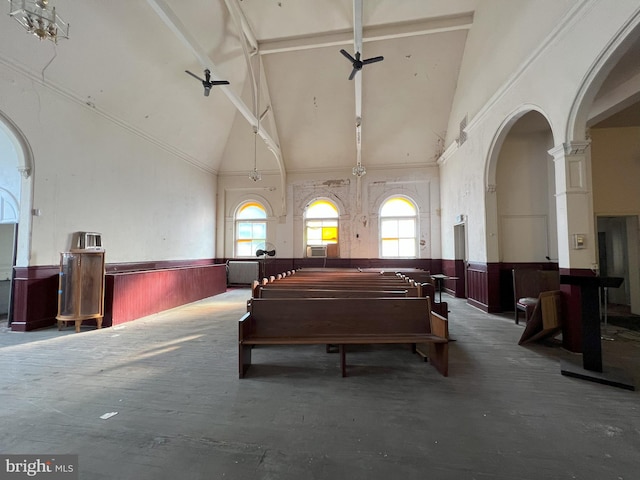 818 N Broadway, Baltimore, MD 21205 - misc room with high vaulted ceiling, a wainscoted wall, arched walkways, wooden walls, and ornate columns