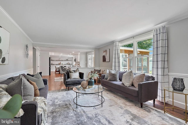 7728 Barnstable Pl, Rockville, MD 20855 - living room with ornamental molding and wood finished floors
