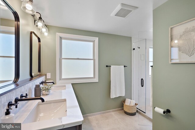 7728 Barnstable Pl, Rockville, MD 20855 - full bath with double vanity, tile patterned flooring, and a shower stall