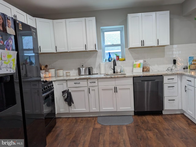 700 S Belleview Ave, Cinnaminson, NJ 08077 - kitchen featuring dishwasher, black gas range, white cabinets, light stone countertops, and tasteful backsplash
