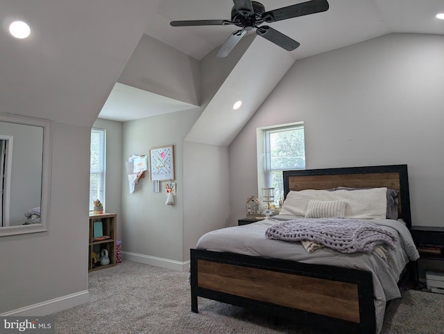 700 S Belleview Ave, Cinnaminson, NJ 08077 - bedroom featuring lofted ceiling, recessed lighting, carpet floors, and ceiling fan