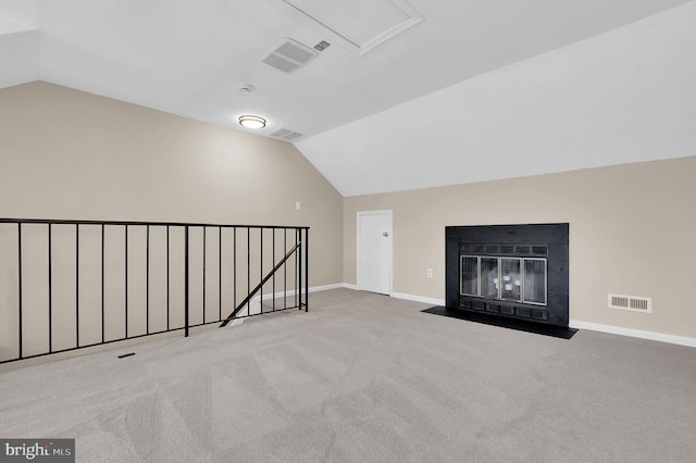 8916 Rosewood Way, Jessup, MD 20794 - unfurnished living room featuring vaulted ceiling and carpet floors