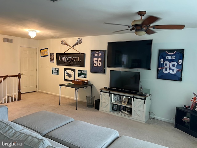86 Ables Run Dr, Absecon, NJ 08201 - carpeted living room featuring ceiling fan and baseboards