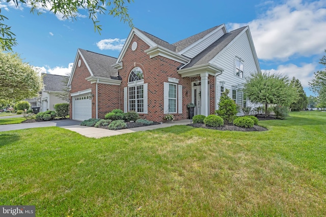 1 Springfield Ave, Berlin, NJ 08009 - view of front facade with brick siding, a front lawn, a shingled roof, and driveway