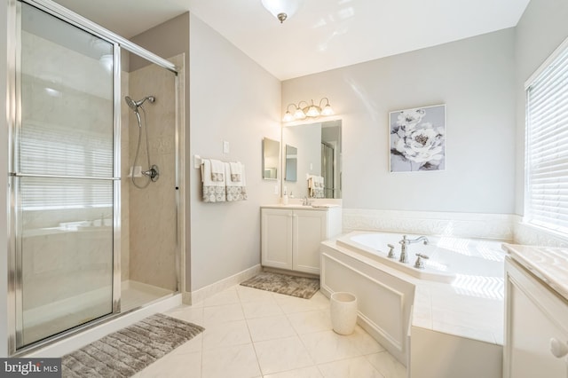 1 Springfield Ave, Berlin, NJ 08009 - bathroom with vanity, a stall shower, a bath, and tile patterned floors