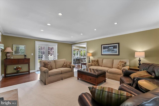 11 Georges Way, Glen Mills, PA 19342 - living room with crown molding, recessed lighting, wood finished floors, and french doors