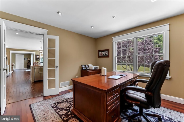11 Georges Way, Glen Mills, PA 19342 - home office with french doors, dark wood-type flooring, and recessed lighting