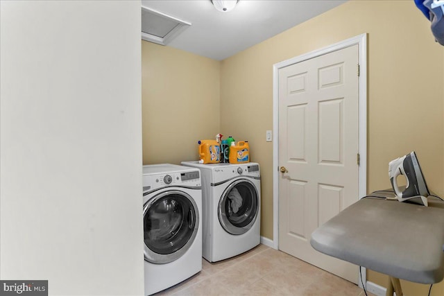 11 Georges Way, Glen Mills, PA 19342 - laundry area featuring independent washer and dryer, light tile patterned flooring, and attic access