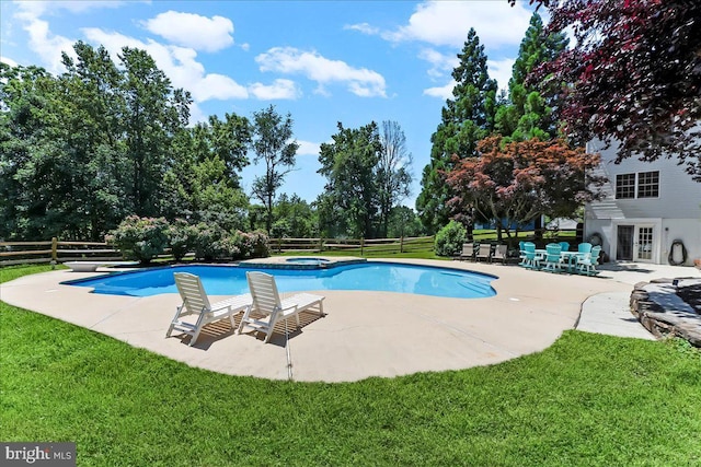 11 Georges Way, Glen Mills, PA 19342 - view of swimming pool with a patio, french doors, a pool with connected hot tub, and view of scattered trees
