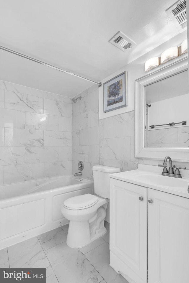 3100 S Manchester St Unit 827, Falls Church, VA 22044 - bathroom with marble finish floors, vanity, bathing tub / shower combination, and tile walls