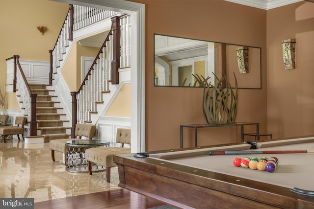 1315 Canal Rd, Princeton, NJ 08540 - rec room featuring crown molding, a decorative wall, and wood finished floors
