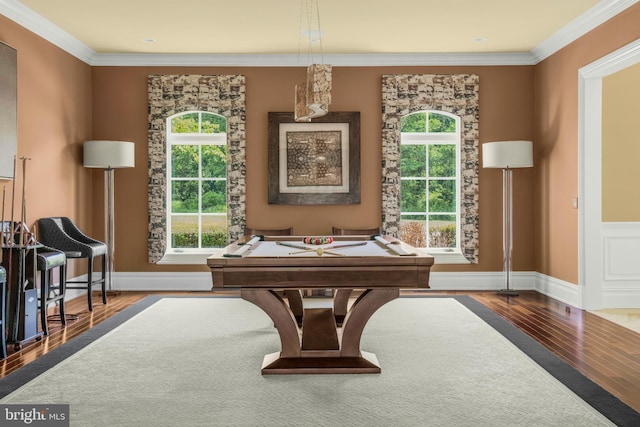 1315 Canal Rd, Princeton, NJ 08540 - living area with wood finished floors, ornamental molding, and pool table