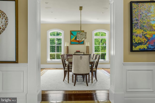 1315 Canal Rd, Princeton, NJ 08540 - dining area featuring wood finished floors, healthy amount of natural light, wainscoting, and ornamental molding