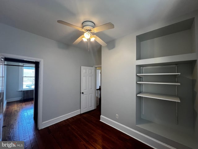 453 Belgrade St, Philadelphia, PA 19125 - unfurnished bedroom featuring radiator, hardwood / wood-style floors, and ceiling fan