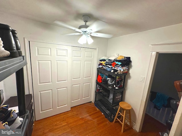 1021 Serrill Ave, Lansdowne, PA 19050 - bedroom with wood finished floors, a closet, and a ceiling fan