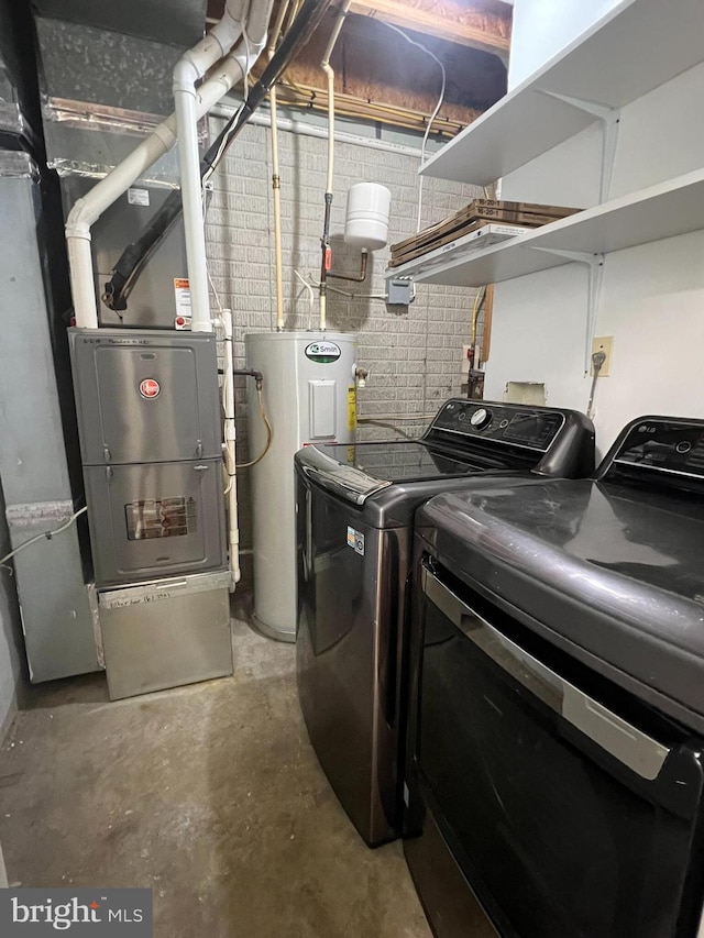 4407 Stanford Ct, Owings Mills, MD 21117 - laundry area featuring electric water heater, separate washer and dryer, and heating unit