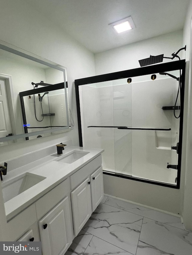 4407 Stanford Ct, Owings Mills, MD 21117 - full bath featuring shower / tub combination, double vanity, and marble finish flooring