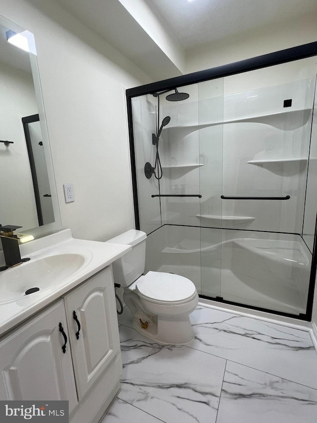 4407 Stanford Ct, Owings Mills, MD 21117 - bathroom with vanity, marble look tile flooring, and a stall shower