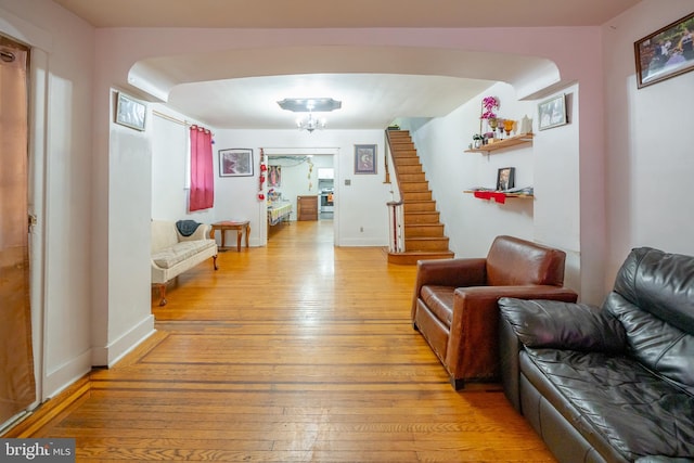 231 N Penn St, West Chester, PA 19380 - living area featuring light wood-style flooring and stairway