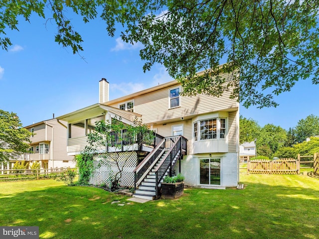 24129 Pecan Grove Ln, Gaithersburg, MD 20882 - rear view of property with a wooden deck, a chimney, and stairs