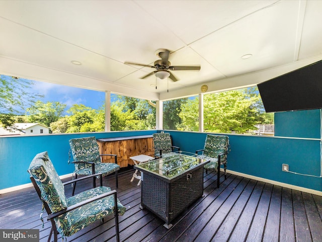 24129 Pecan Grove Ln, Gaithersburg, MD 20882 - wooden terrace with ceiling fan and an outdoor hangout area