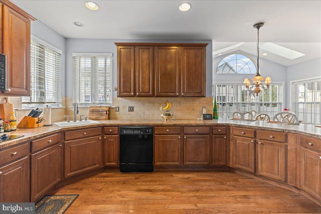 102 Windsor, Swedesboro, NJ 08085 - kitchen with black dishwasher, a chandelier, healthy amount of natural light, a skylight, and vaulted ceiling