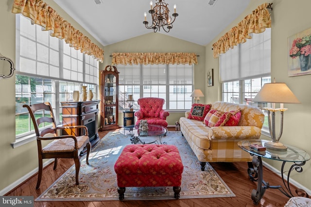 945 Hamilton Way, Warwick, PA 18974 - living area featuring lofted ceiling, a chandelier, and wood finished floors