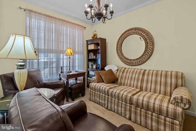 945 Hamilton Way, Warwick, PA 18974 - carpeted living area featuring a chandelier and ornamental molding