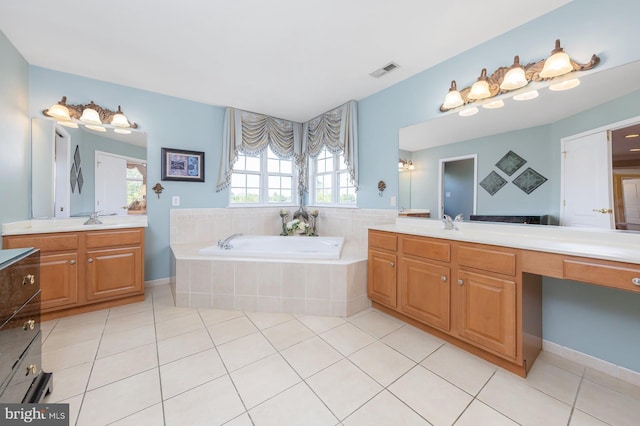 29 Hunters Creek Cir, Mullica Hill, NJ 08062 - full bathroom with a garden tub, two vanities, and tile patterned floors