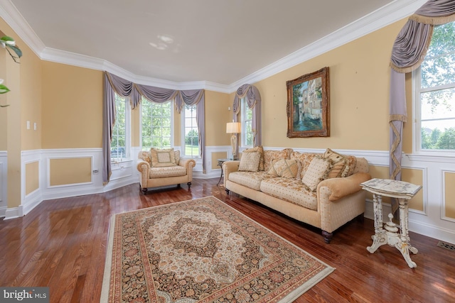 29 Hunters Creek Cir, Mullica Hill, NJ 08062 - living area with ornamental molding, wood finished floors, plenty of natural light, and a wainscoted wall