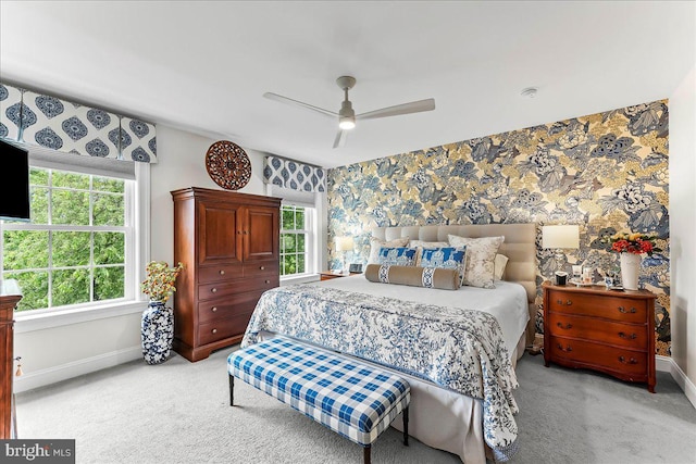 4 Parkview Cir, Wayne, PA 19087 - bedroom with wallpapered walls, light colored carpet, and a ceiling fan